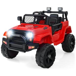 Caminhão Elétrico Infantil OLAKIDS Vermelho 12V Jeep 2 Velocidades Controle Remoto Suspensão Porta Dupla LED Música USB MP3 TF