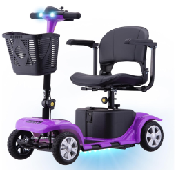 Cadeira de Rodas Elétrica Para Adultos e Idosos, 4 Rodas Elétrica, Leve e Portátil, com Faróis LED, Cesta e Carregador Incluso, para Viagem.