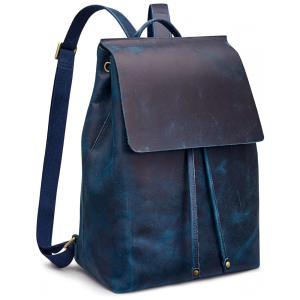 Mochila Feminina de Couro com Alça para Bagagem, S ZONE, Azul