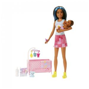 Playset Barbie Skipper Babysitters Inc berço com boneca Skipper bebê com olhos que fecham berço móvel e acessórios 2022