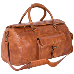 Bolsa de Viagem Masculina Clássica de Couro, OAK LEATHERS, Marrom