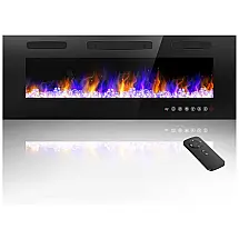 Lareira Elétrica de Embutir A45x127L com Controle Remoto e Chamas Ajustável, 110V 1500W, Masarflame, Preta