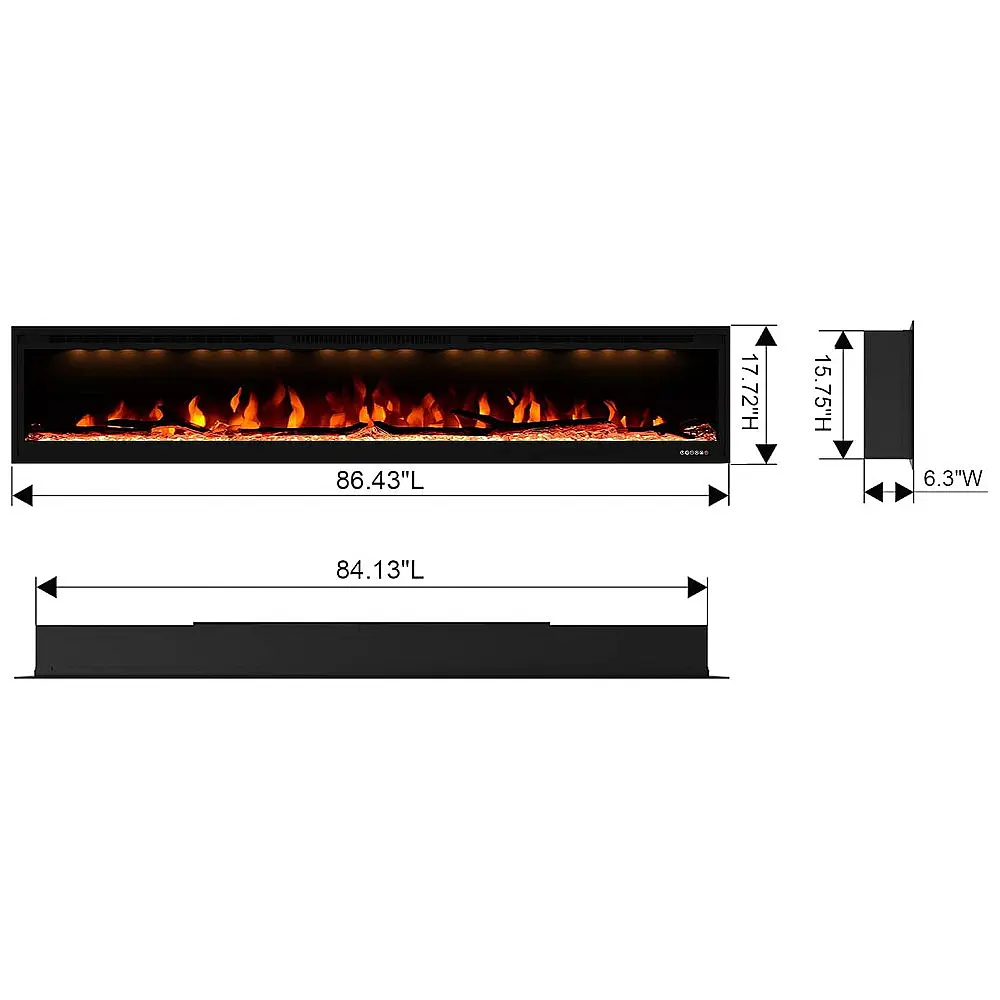 Lareira Elétrica de Embutir A43x219L com Controle Remoto e Proteção contra Superaquecimento, 110V 1500W, Valuxhome, Preta — foto 3