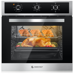 Forno de Parede Elétrico AMZCHEF 61cm, 75 litros com Assador Giratório de 360°, Controle de Temperatura Preciso e Design em Aço Inoxidável