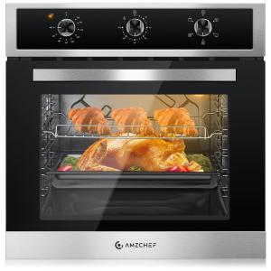 Forno de Parede Elétrico AMZCHEF 61cm, 75 litros com Assador Giratório de 360°, Controle de Temperatura Preciso e Design em Aço Inoxidável