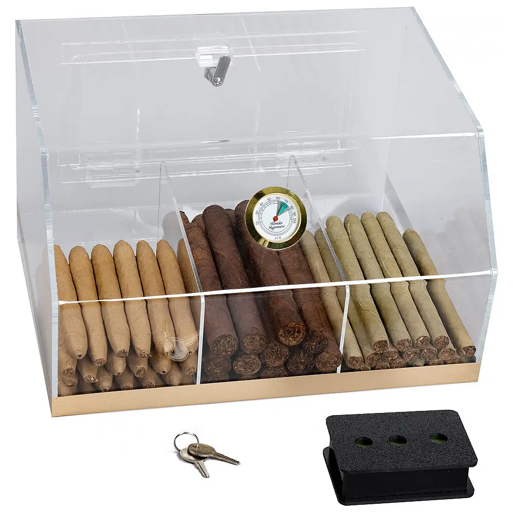 Humidor para Charutos Prestige Import Group Laurence V2 Transparente 3 Compartimentos com Higrômetro para até 75 Charutos