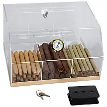 Humidor para Charutos Prestige Import Group Laurence V2 Transparente 3 Compartimentos com Higrômetro para até 75 Charutos