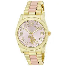Relógio An de qartzo analógico feminino com alça de liga metálica, claro, claro, U.S. POLO ASSN. USC40141, Rosa claro