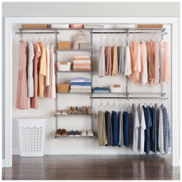 Kit Closet Aramado 1 a 4 Metros com Prateleiras Expansíveis e Hastes Telescópicas Personalizável Rubbermaid em Titânio