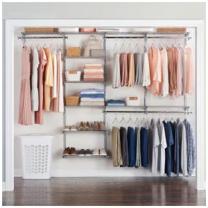 Kit Closet Aramado 1 a 4 Metros com Prateleiras Expansíveis e Hastes Telescópicas Personalizável Rubbermaid em Titânio