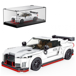 Kit de Construção Carro Nissan GTR NISMO com 356 Peças e Vitrine de Acrílico para Crianças Acima de 8 Anos, Mold King, Branco