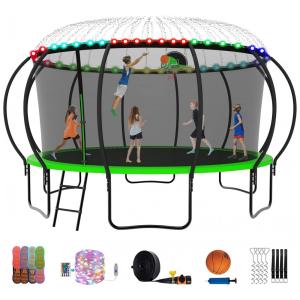 Cama Elastica Capacidade até 635 kg com Cesta de Basquete, Pólos Curvos e Luz LED, Elitezip, Verde