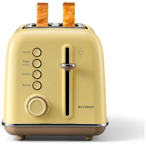 DT620 Torradeira Retro de 2 Fatias com 7 Níveis de Tostagem, Amarela, 110v, BUYDEEM DT620Y, Amarelo