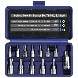 Ferramenta Automotiva Conjunto de Soquetes Bit Torx 13 Peças Aço S2, WORKPRO, Preto