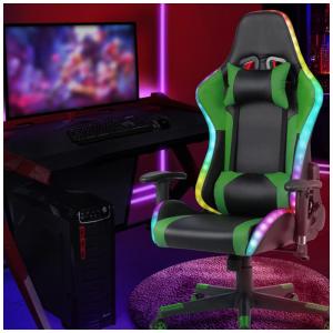 HomeMiYN Cadeira Gamer Reclinável e Giratória com Luzes e Alto Falantes, Preta e Verde