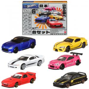 Conjunto Premium de 6 Carros de Brinquedo Hot Wheels Car Culture, Escala 1:64, Veículos Japoneses Die-Cast com Estilos Elevados Variados -