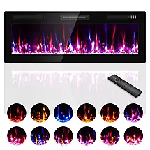 Lareira Elétrica de Parede Zionheat A 45,72 cm X L 127 cm Preto Cristal 1500W com Controle Remoto, Kucreiheat.