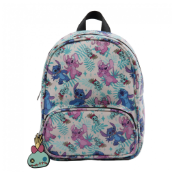 Mini Mochila Escolar Infantil 26cm Disney Stitch e Angel para Meninos e Meninas, Branco