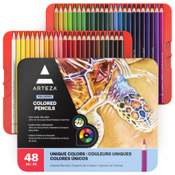 Lápis de Cor ARTEZA, 48 Cores Vibrantes em Caixa de Lata para Adultos, Material Profissional de Arte Pack com 48 Unidades