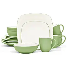 Conjunto de Jantar Noritake Verde 16 Peças, Cerâmica Quadrada, Elegância e Sofisticação para Sua Mesa