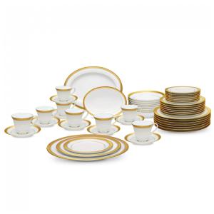 Aparelho de Jantar Completo para 8 Pessoas com 50 Peças, Porcelana, Noritake 4167-50A, Branco e Dourado