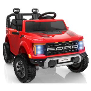 Carro Elétrico Infantil Licenciado Ford F-150 Raptor 24V Vermelho 2 Lugares com Controle Remoto, Bluetooth, Luzes LED, Baú e Partida Suave