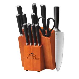 Conjunto de Facas em Aço Inoxidável com Bloco de Bancada, 12 Peças, GINSU 07132DS, Preto