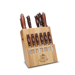 Conjunto de Facas BKW Bavarian Knife Works em Aço Inoxidável com Bloco de Bancada Multinível e Cabo Ergonômico, 19 Peças, Marrom