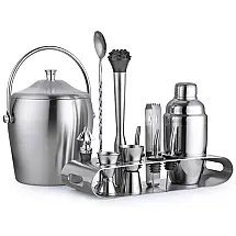 Kit Bn Profissional 13 Peças em Aço Inoxidável com Balde de Gelo e Misturador Dupla Face 550 mL, WHEEL HY 6725331465, Prateado