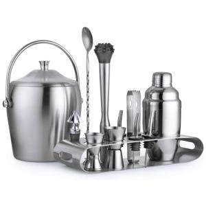 Kit Bn Profissional 13 Peças em Aço Inoxidável com Balde de Gelo e Misturador Dupla Face 550 mL, WHEEL HY 6725331465, Prateado