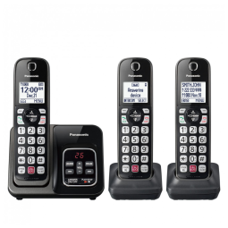 Telefone Sem Fio Panasonic KX-TGD833M Preto Metálico 3 Handsets com Bloqueio Avançado de Chamadas, Gravação Bidirecional, Alerta Golpe Um