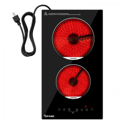 Cooktop Elétrico de 2 Bocas, Cooktop de Cerâmica Embutido de 30,48 cm, Cooktop Elétrico de 120v com Trava de Segurança para Crianças, Timer