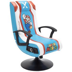 Cadeira Gamer em Couro Sintético com Caixa de Som Embutida Mario X Rocker, Azul