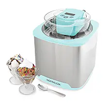 Sorveteira Elétrica Nostalgia Aqua Inox 1,89L Controles Digitais Chute Mix-In Cuba Gel Automática 120V