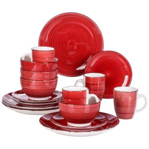 Aparelho de Jantar com 16 Peças Incluindo, Pratos, Bowls e Canecas em Cerâmica, Vancasso Bella, Vermelho
