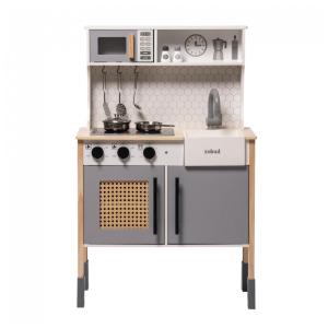 Cozinha Infantil Vintage Moderno em Madeira com Luzes e Sons Realistas para Crianças Acima de 3 Anos, ROBUD, Cinza