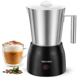 Espumador de Leite e Chocolate Quente com o Batedor de Leite Destacável Secura de 500ml em Aço Inoxidável Clássico,Secura