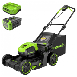 Cortador de Grama Greenworks 60V sem Escova, Empurrar, 2 em 1 para Mulching e Coleta, Bateria de 4.0Ah e Carregador de 3A - Autonomia de 40