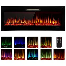 Lareira Elétrica de Embutir A48x127L com Controle Remoto e Digital, Luz LED, Chama Ajustável, 1500W, 110v, HOMEDEX, Preto