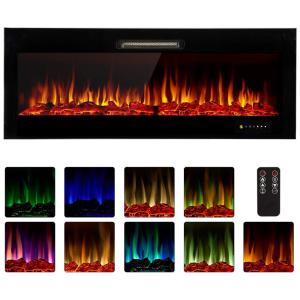 Lareira Elétrica de Embutir A48x127L com Controle Remoto e Digital, Luz LED, Chama Ajustável, 1500W, 110v, HOMEDEX, Preto