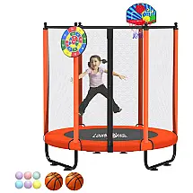 Cama Elástica Infantil para Area Externa e Interna com Cesta de Basquete, 1,5 Metros, Lovely Snail, Laranja