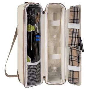 Bolsa Térmica para Vinhos ALLCAMP com Compartimento Refrigerado - Conjunto de Piquenique com Dois Jogos de Talheres - Cor Creme