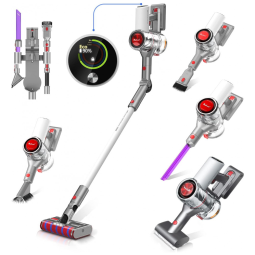 Aspirador de Pó Multifuncional Redroad sem Fio com Acessórios, Painel LED e Sucção Potente 26000PA, 110V 450W, Vermelho e Branco