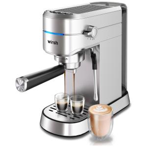 Cafeteira Elétrica Profissional 1.2L, 15 Bar, Aço inoxidável, 1450W, 110v, WIRSH CM5418 UL, Prateado