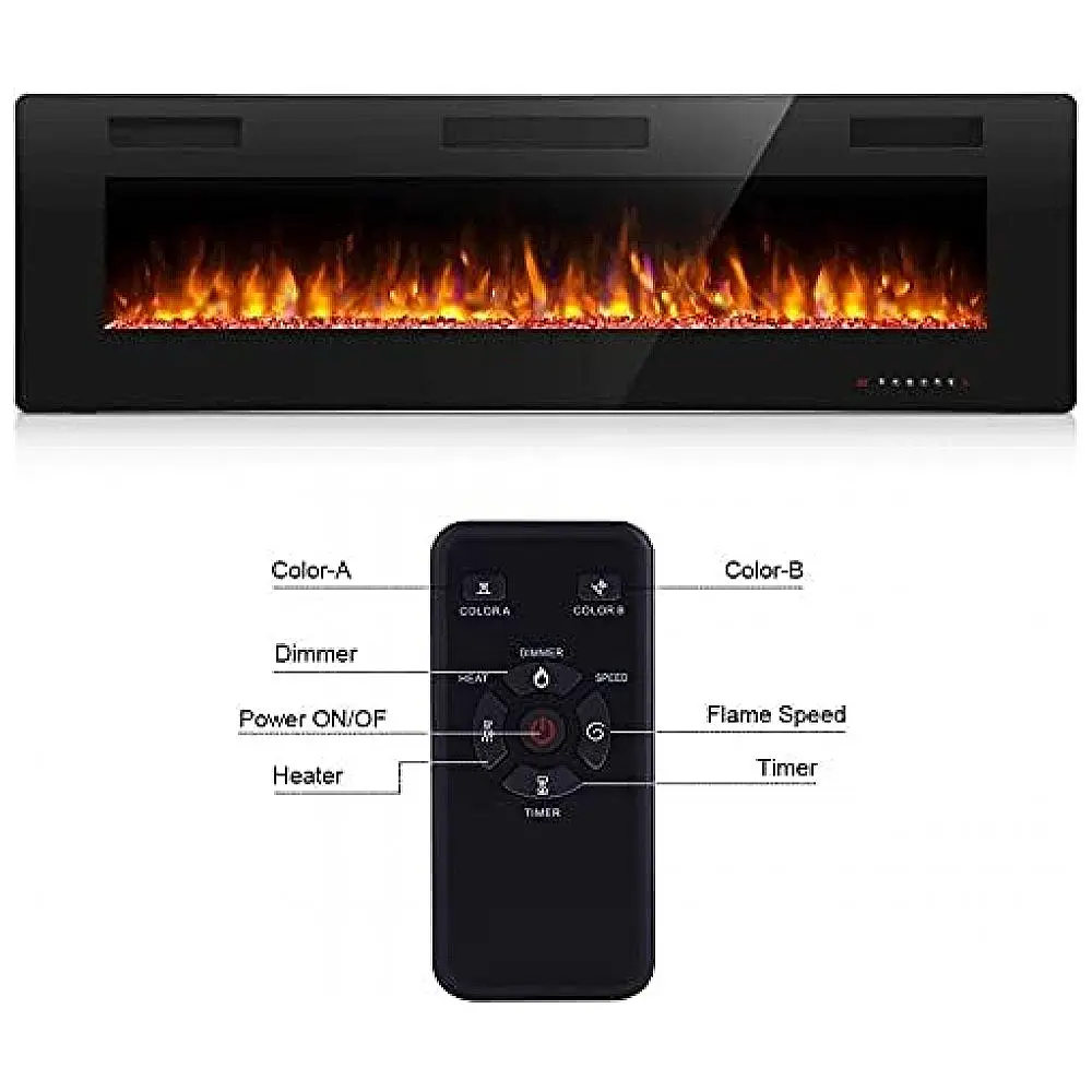 Lareira Elétrica de Embutir A45x172L com Controle Remoto, Digital e Luz LED, Chamas Multicolorida e Temporizador, 1500W, 110v — foto 3