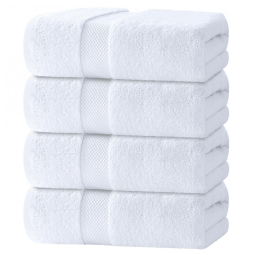 Kit Toalhas de Banho, Ultra Macias de Algodão 700GSM com 4 Peças para Banheiro, Natação, Spa, Hotel e Academia, White Classic
