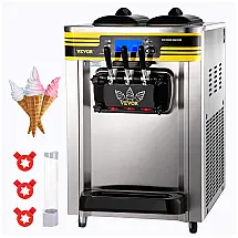 Máquina de Sorvete Comercial VEVOR, Produção de 22-30LH, Máquina Soft Serve de Bancada de 2350W com 2 Recipientes de 6L e Cilindro de 2L
