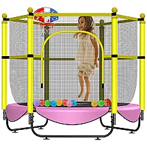 Cama Elastica Infantil com Diâmetro e Cesta de Basquete para até 100 kg, ASEEM Trampolines Pink, Rosa