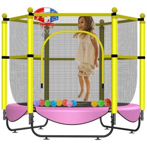 Cama Elastica Infantil com Diâmetro e Cesta de Basquete para até 100 kg, ASEEM Trampolines Pink, Rosa