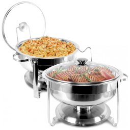 Conjunto de Rechaud Redondo 4 L de Aço Inoxidável com Suporte e Tampa de Vidro, 2UN Fulgutonit